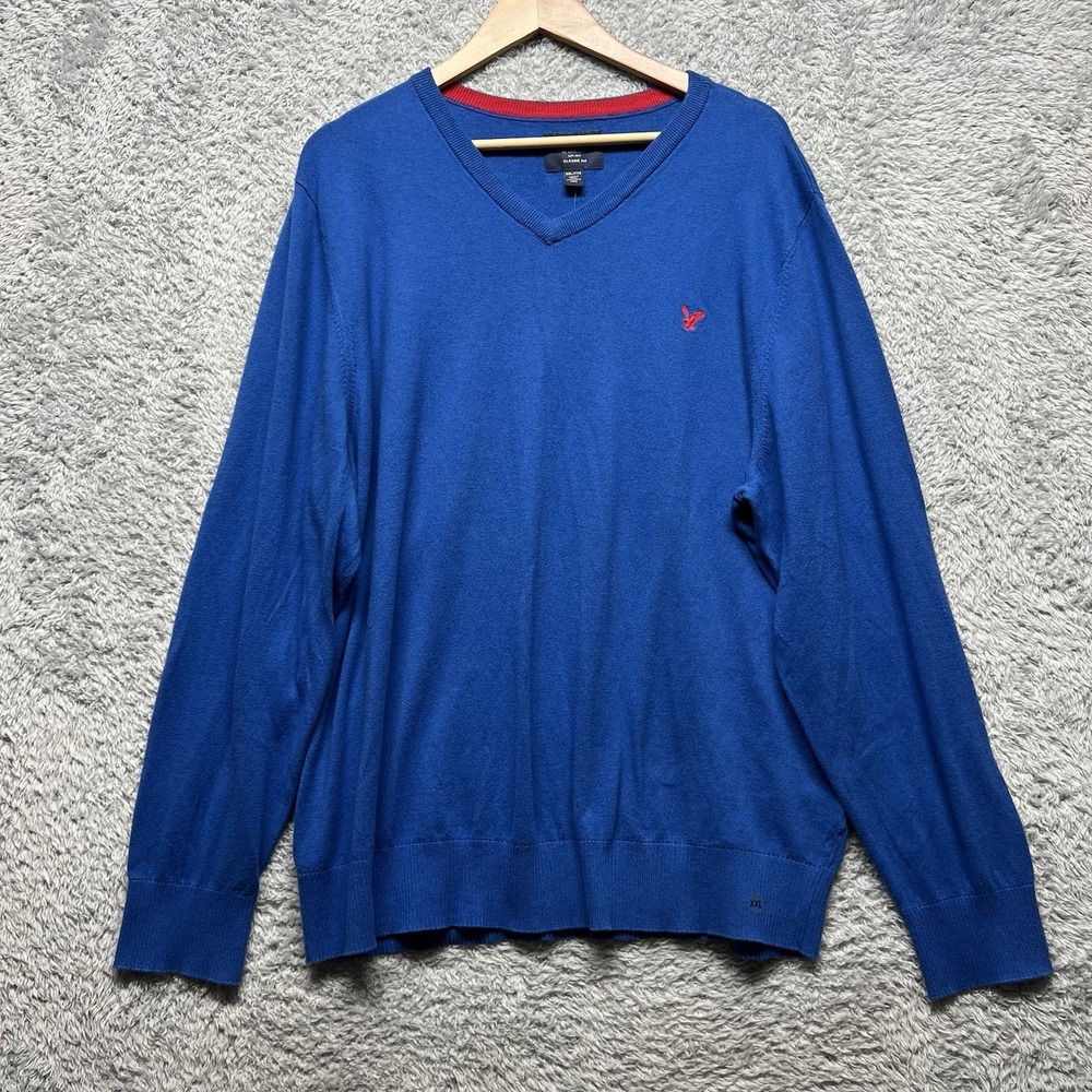 American Eagle Sweater Mens XL Blue V‎ Neck Pullover Long Sleeve Teacher Preppy